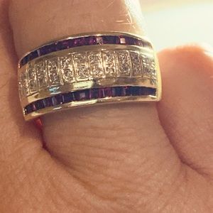 Vintage 14k Yellow Gold Red Ruby Diamond Band Statement Ring Sz 8